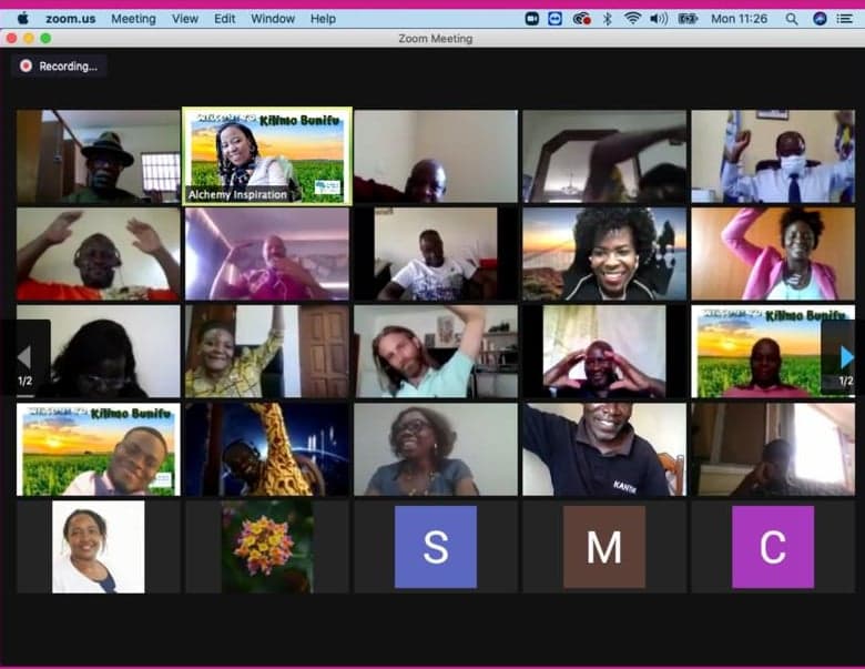 Zoom gallery of Kilimo Bunifu participants, many waving