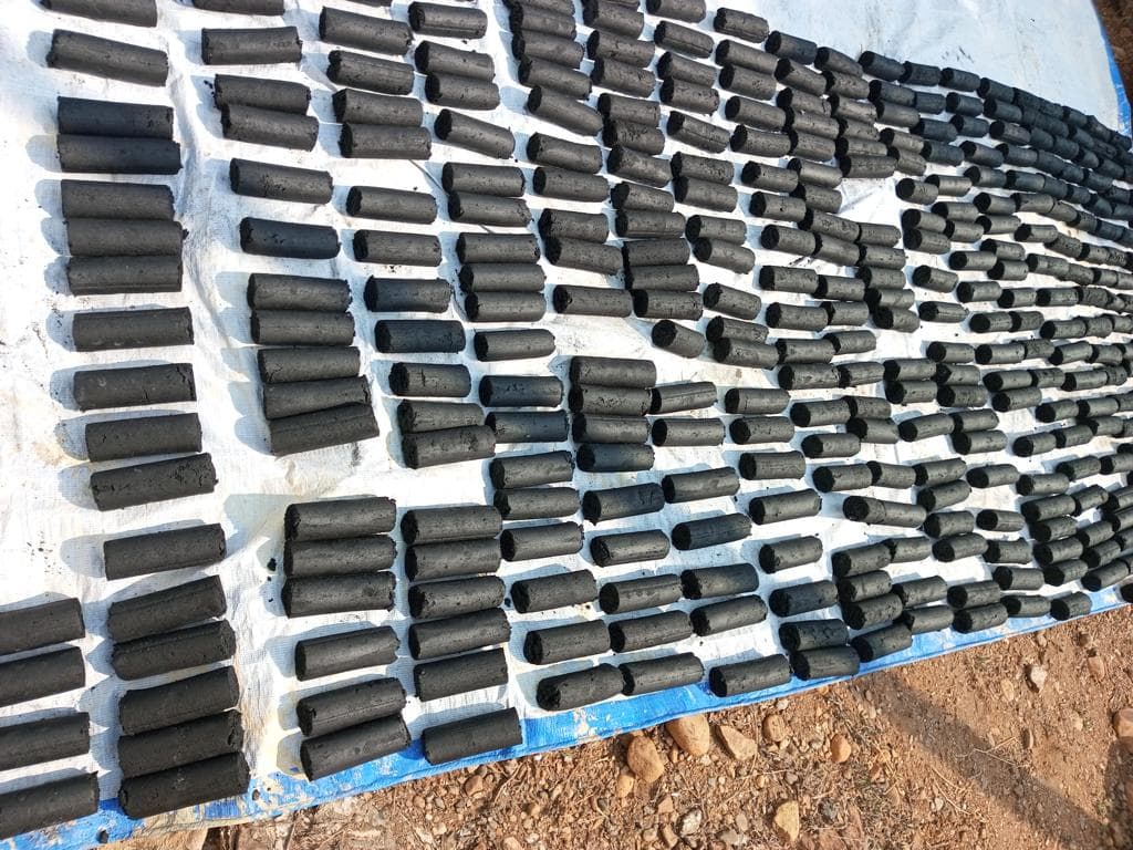 Briquette production at the workshop